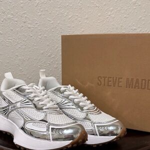 Steve Madden Metallic Silver and White Sneakers